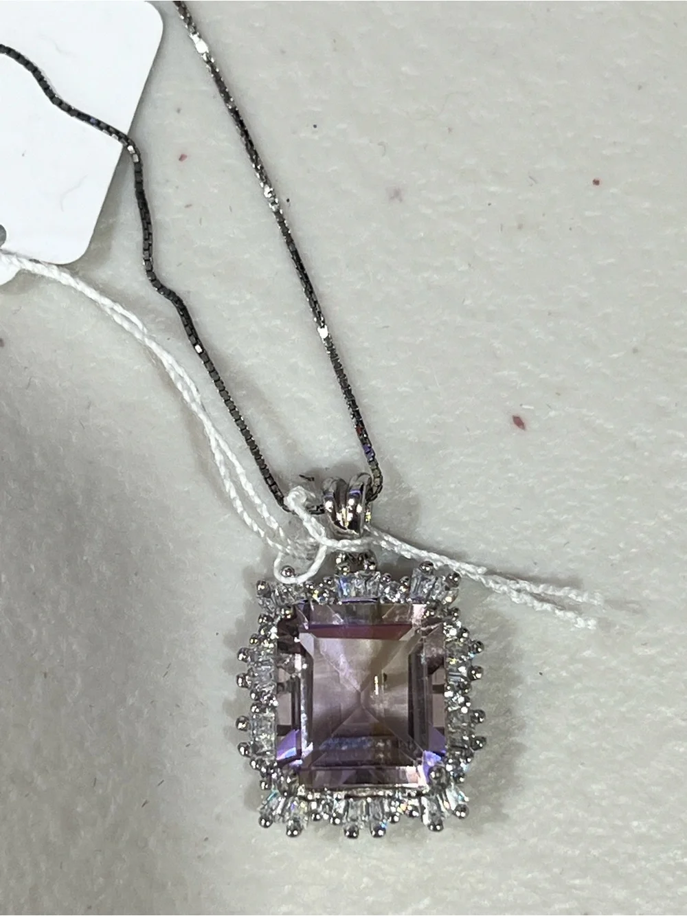Ametrine Square Halo Pendant Necklace - Silver Tone
